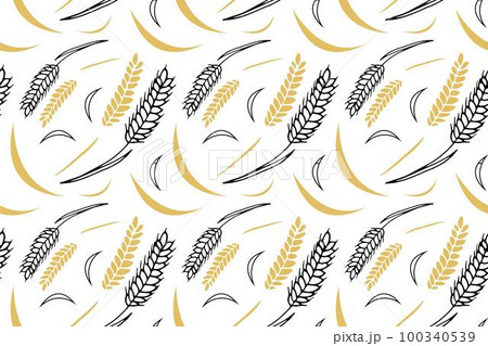 Wheat seamless pattern Doodle style. Vector outline endless image. Trendy wheat theme pattern. 100340539