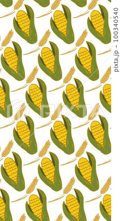 Wheat and corn seamless pattern Doodle style. Vector outline endless image. Trendy theme pattern. 100340540