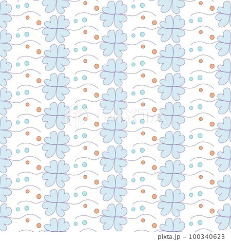 Flowers seamless pattern. Cornflowers, buttercups, chamomile, dots. Vector illustration. Blue color. 100340623