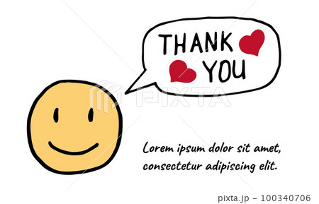 Postcard with area for text with emoticons and thank you sign. Red-yellow colors. Vector illustration 100340706