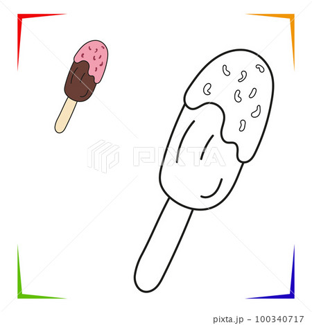 Popsicle ice cream chocolate covered Coloring Page. Vector Educational worksheet colored by sample. Popsicle ice cream chocolate covered Coloring Page. Vector Educational worksheet colored by sample. 100340717