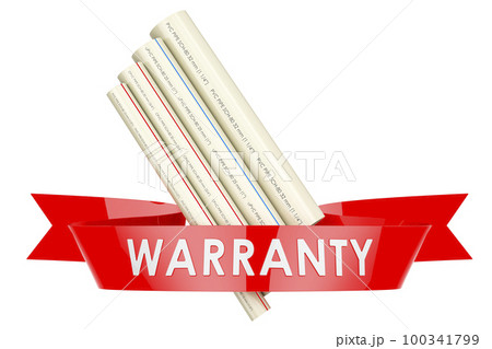 PVC pipes, composite pipe, uPVC pipe, cPVC pipe, warranty concept. 3D rendering PVC pipes, composite pipe, uPVC pipe, cPVC pipe, warranty concept. 3D rendering 100341799