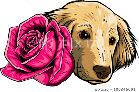 Cartoon puppy with rose isolated on white background 100346691