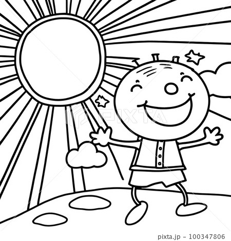 Black and white coloring pages for kids, simple lines, cartoon style, happy, cute, funny, many things in the world 100347806