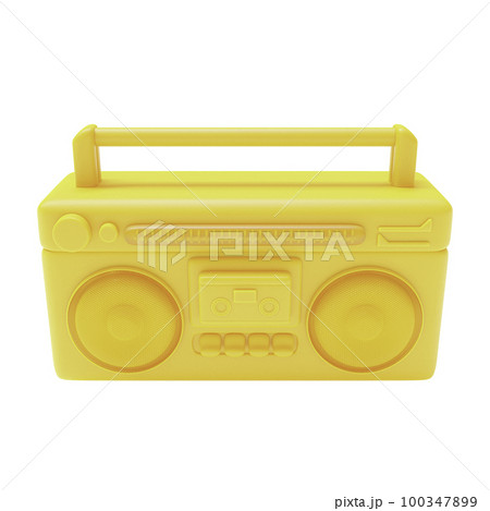 yellow antique cassette player front view. Designed in minimal concept. 100347899