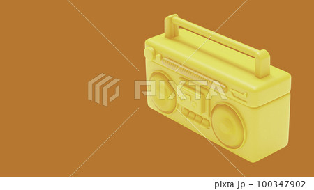 yellow antique cassette player left view. Designed in minimal concept. orange background and clipping path. yellow antique cassette player left view. Designed in minimal concept. orange background and clipping path. 100347902