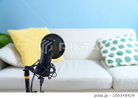 マイクアップ配信者イメージ　リビングソファ　歌ってみたゲーム実況　ユーチューバー 100348429