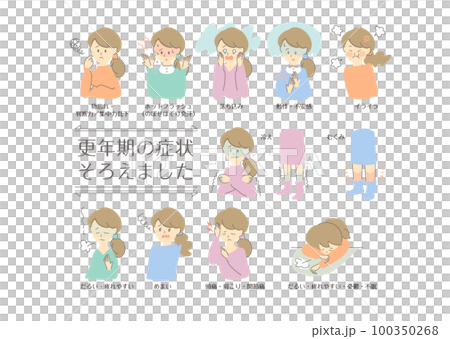 Illustration material: menopause / menopause _ women _ symptom set Illustration material: menopause / menopause _ women _ symptom set 100350268