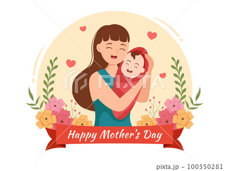 Happy Mother Day on May 14 Illustration with Affection for Baby and Kids in Flat Cartoon Hand Drawn for Web Banner or Landing Page Templates 100350281