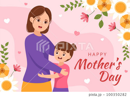 Happy Mother Day on May 14 Illustration with Affection for Baby and Kids in Flat Cartoon Hand Drawn for Web Banner or Landing Page Templates 100350282
