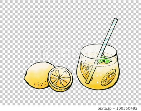 レモネードとレモンのシンプルなイラスト素材(水彩) レモネードとレモンのシンプルなイラスト素材(水彩) 100350492
