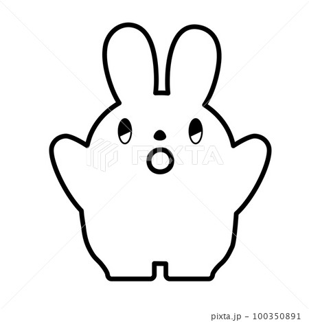 うさぎのイラスト_線画_びっくり_手を上げる 100350891