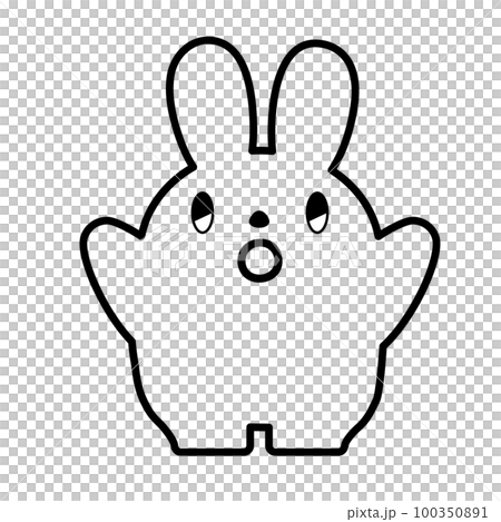 うさぎのイラスト_線画_びっくり_手を上げる 100350891