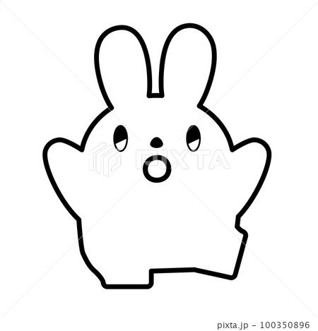 うさぎのイラスト_線画_びっくり_足を上げる 100350896