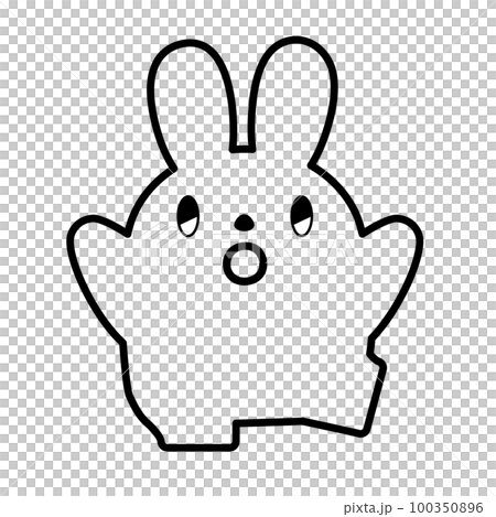 うさぎのイラスト_線画_びっくり_足を上げる 100350896