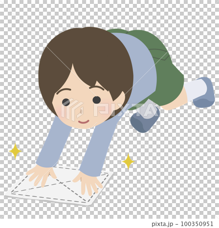 男孩用抹布擦地板 100350951