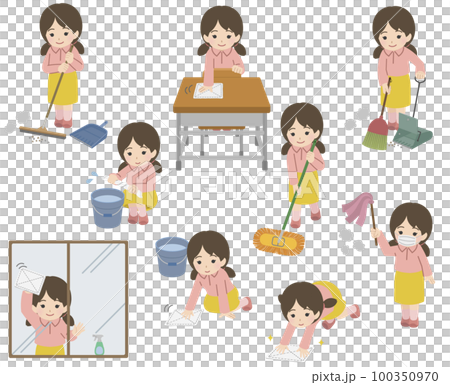 掃除する女児のポーズセット 100350970