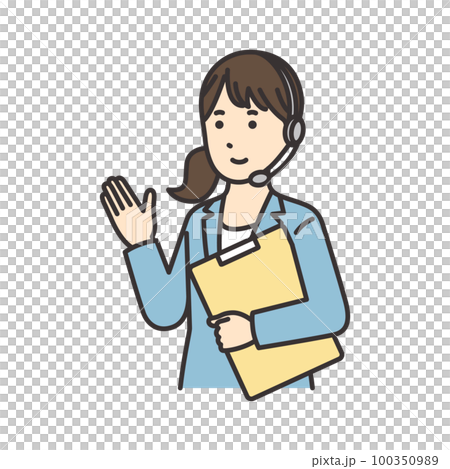 Illustration of a female operator who guides with materials Illustration of a female operator who guides with materials 100350989