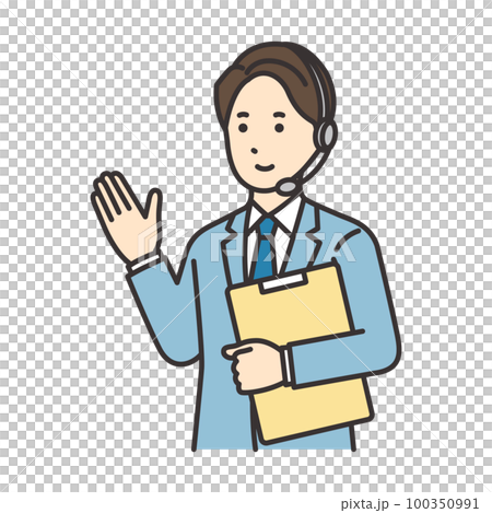 帶材料指導的男性操作員的插圖 帶材料指導的男性操作員的插圖 100350991