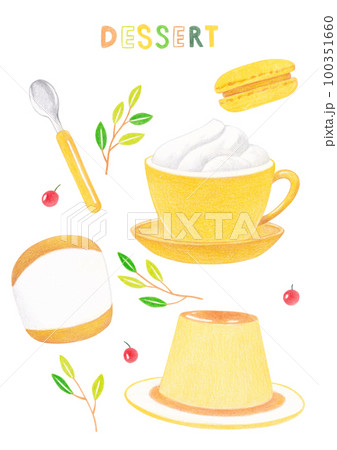 Dessert illustration drawn with colored pencils. Dessert illustration drawn with colored pencils. 100351660