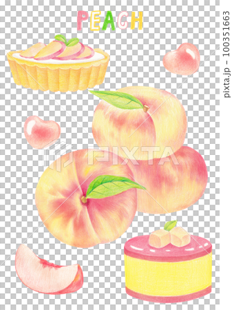 Peach and dessert illustration drawn with colored pencils. Peach and dessert illustration drawn with colored pencils. 100351663