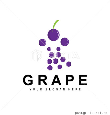 Grape Fruit Logo, Circle Style Fruit Design, Grape Farm Vector, Wine Drink, Nature Icon, Illustration Template 100351926