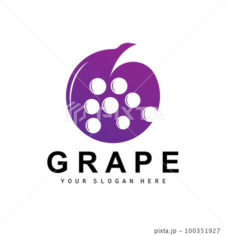 Grape Fruit Logo, Circle Style Fruit Design, Grape Farm Vector, Wine Drink, Nature Icon, Illustration Template 100351927