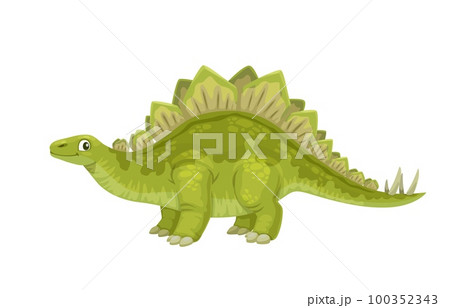 Cartoon Stegosaurus dinosaur character. Extinct animal, prehistoric lizard isolated vector cheerful personage. Jurassic era reptile, paleontology dinosaur happy smiling mascot with spine plates 100352343