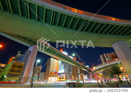 《愛知県》名古屋都市風景 名古屋高速東片端JCTの夜景 《愛知県》名古屋都市風景 名古屋高速東片端JCTの夜景 100352709