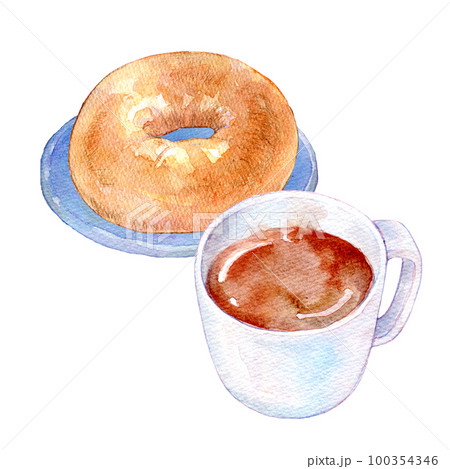コーヒーとベーグル　水彩イラスト 100354346
