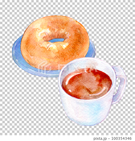 コーヒーとベーグル　水彩イラスト 100354346