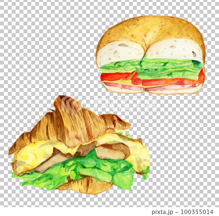 Hand drawn watercolor delicious whimsical sandwich illustration 100355014