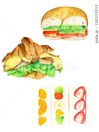 手描き水彩の美味しそうな変わりサンドイッチのイラスト 100355015
