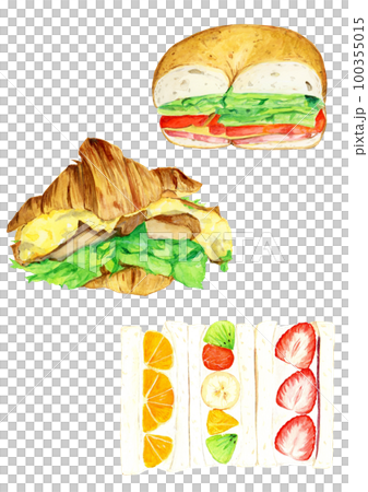 手描き水彩の美味しそうな変わりサンドイッチのイラスト 100355015
