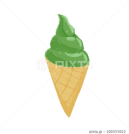 Isolated hand drawn illustration of green matcha ice cream in a cone Isolated hand drawn illustration of green matcha ice cream in a cone 100355022