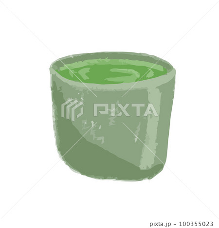 Isolated hand drawn illustration of a cup of green matcha tea 100355023