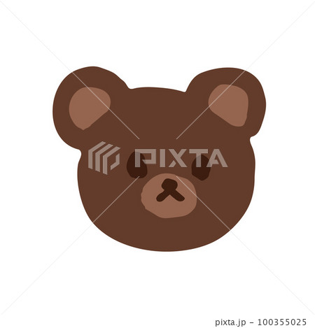 Hand drawn cute cartoon bear head, kawaii kuma, dark brown teddy bear face 100355025