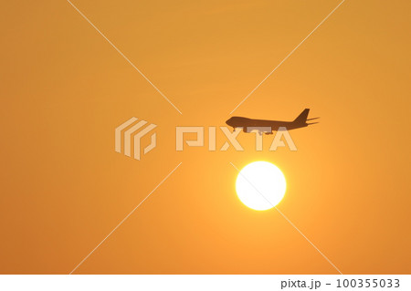 夕日と飛行機 100355033