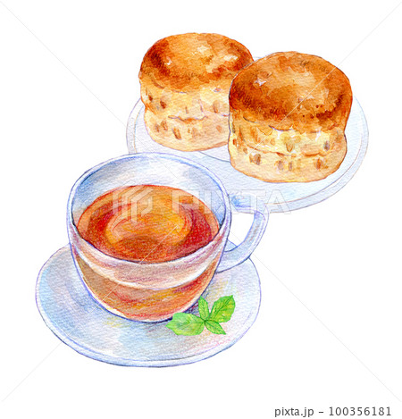 紅茶とスコーン　水彩イラスト 100356181