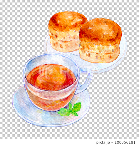 紅茶とスコーン　水彩イラスト 100356181