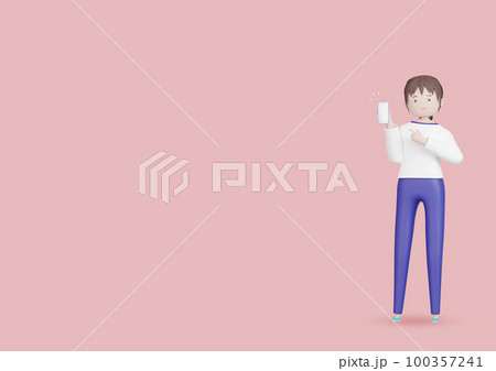3DCG|スマートフォンの画面を指さす女性 3DCG|スマートフォンの画面を指さす女性 100357241