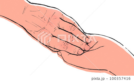 若者が老人の手を取るイラスト素材 100357416