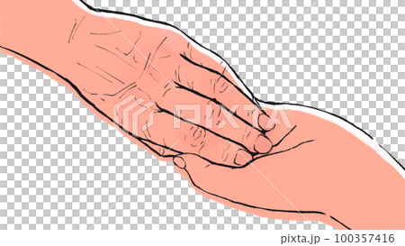 若者が老人の手を取るイラスト素材 100357416