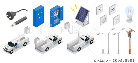 Electrician Isometric Icons 100358981