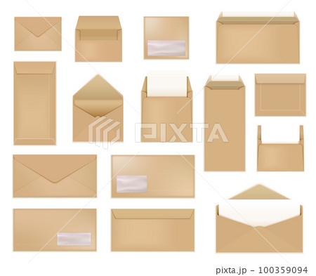 Cardboard Envelopes Realistic Set 100359094