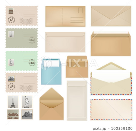 Envelope Stamps Realistic Set Envelope Stamps Realistic Set 100359100