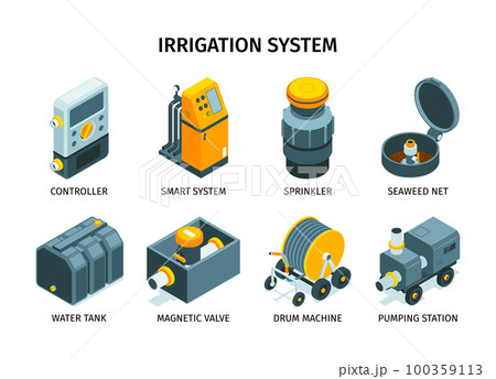 Irrigation System Isometric Icons 100359113