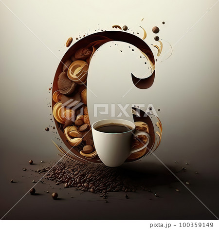 AI generated Chocolate alphabet, letter C with coffee and splashes 100359149