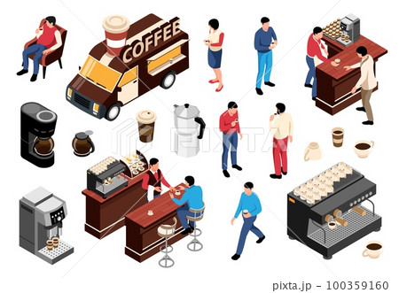 Isometric Coffee Icon Set 100359160