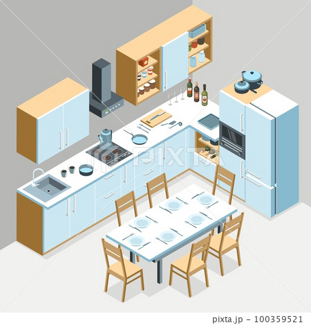 Isometric Kitchen Interior Composition Isometric Kitchen Interior Composition 100359521